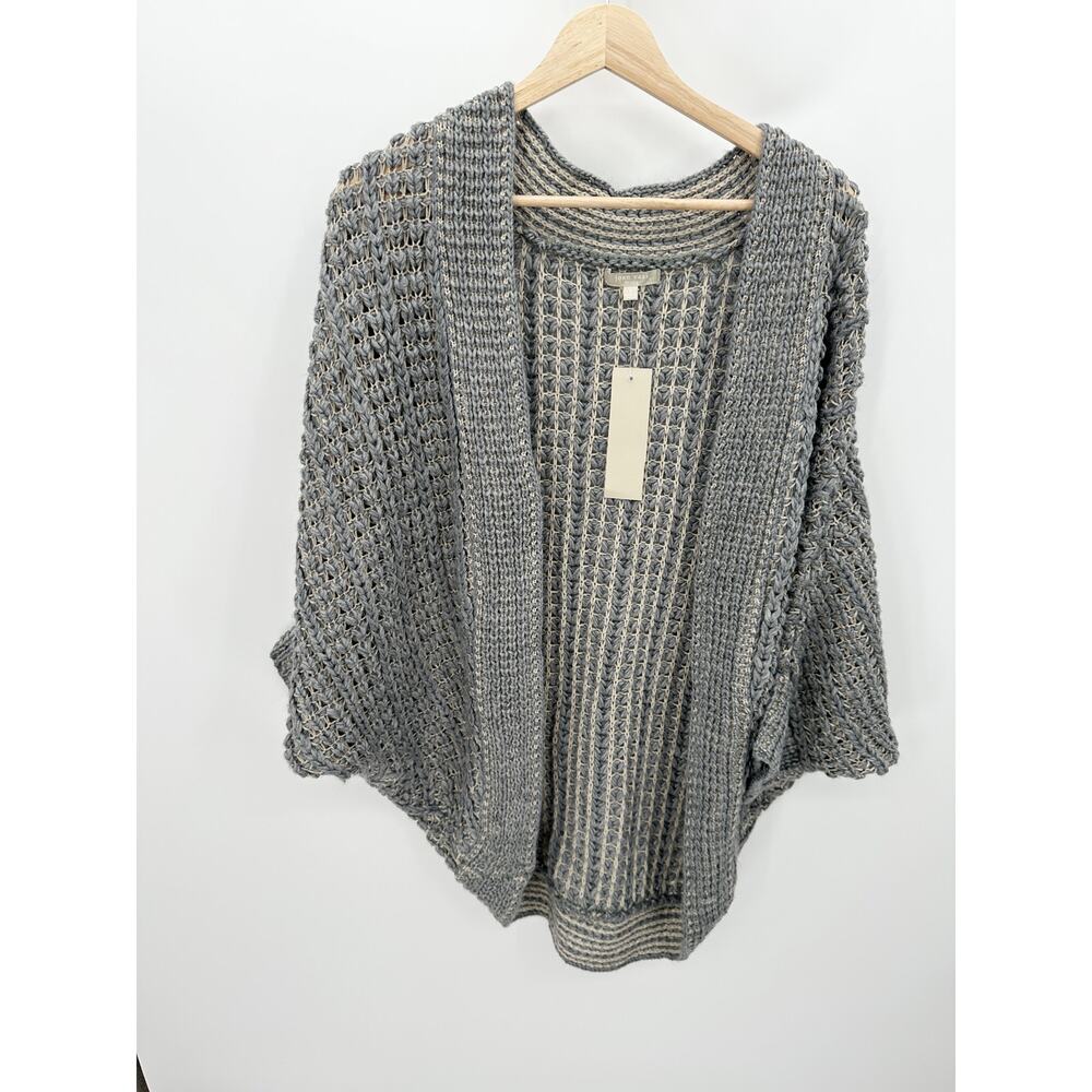 Joan Vass Gray Khaki Chunky Knit Oversized‎ Batwing Cardigan Sweater Small HN21